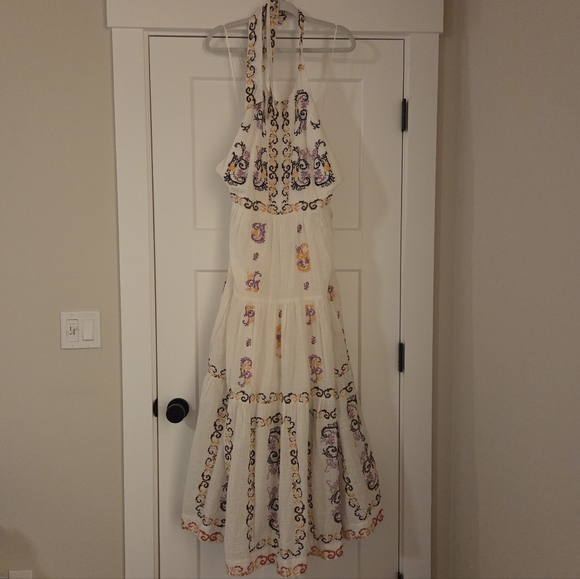 NWT Anthropologie Embroidered Halter Maxi Dress Size 12 In Ivory - Picture 6 of 14